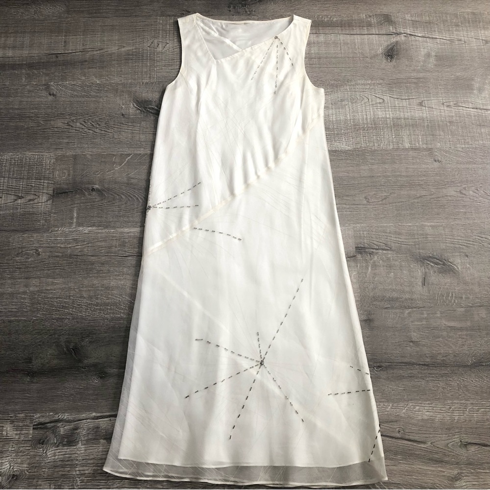 White Piña Fiber Dress Embellished Starbursts